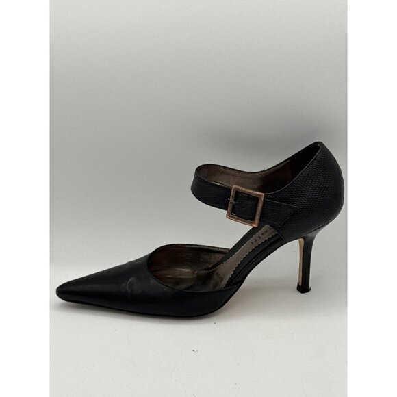 Amalfi Black Leather Stiletto Heels With Ankle Strap Size 7 Made In Italy Profes - Picture 6 of 7